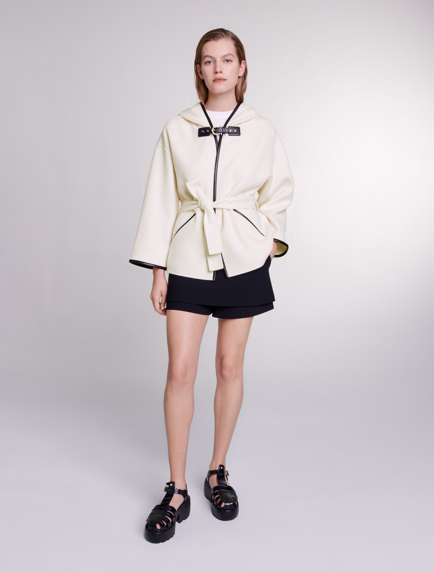 Cape-style wool coat