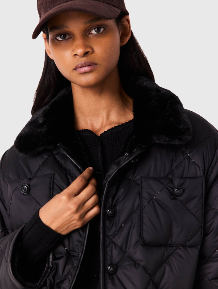 Reversible sequin puffer jacket