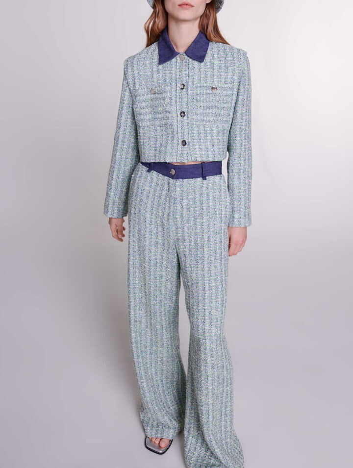 Wide-leg tweed trousers