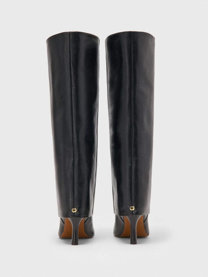 Heeled tubular leather boots