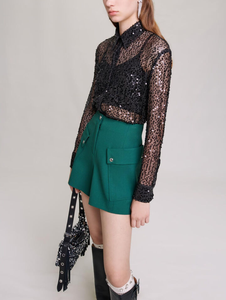 Sequinned cropped shirt