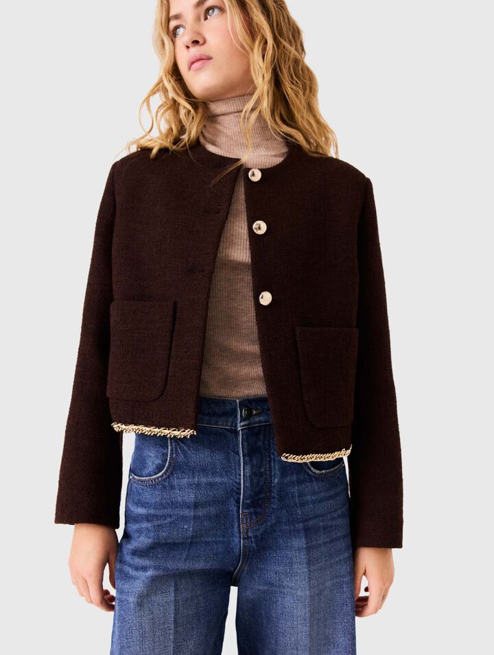 Tweed jacket with chain trim