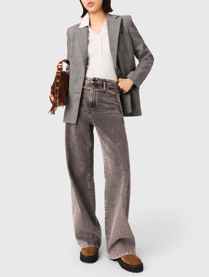 Wide-leg jeans with chain-link belt