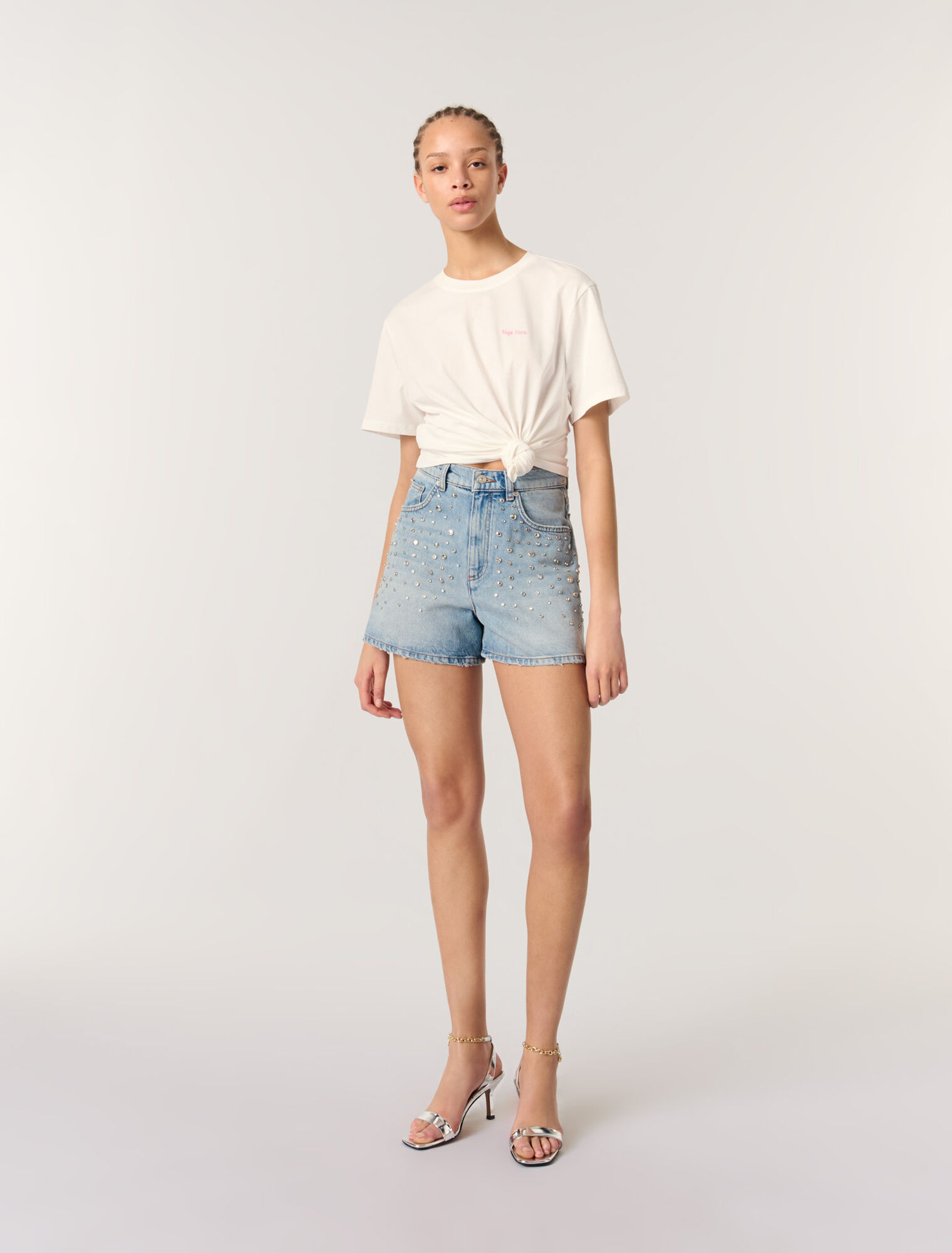 Studded denim shorts