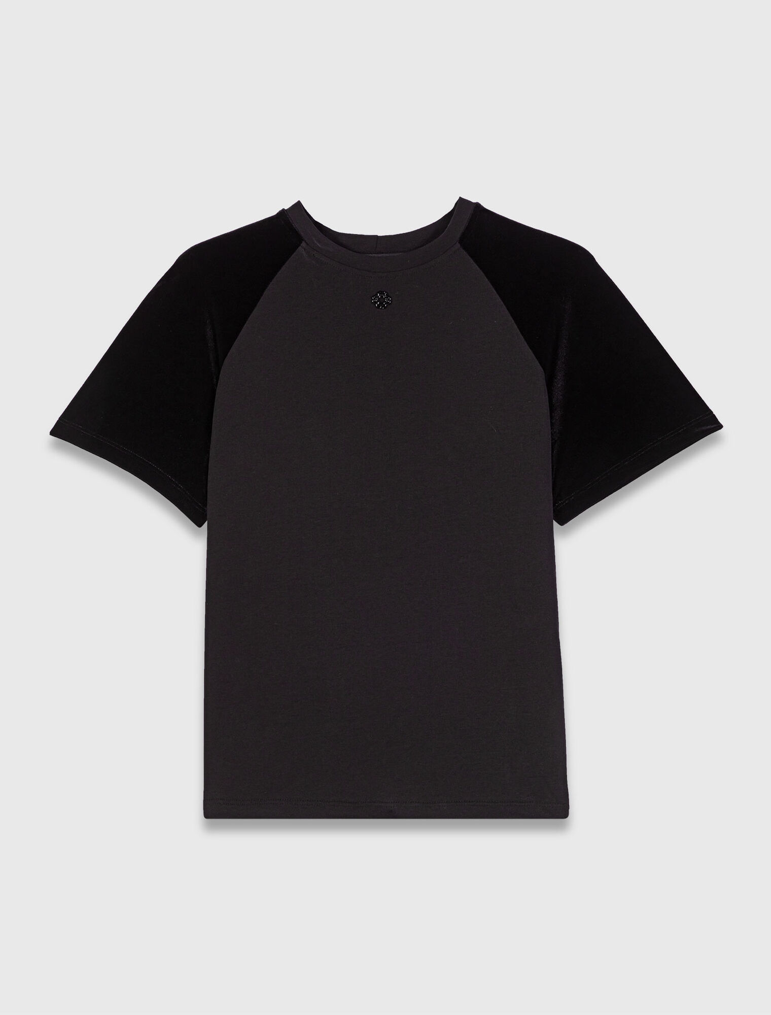 Velvet-sleeved T-shirt