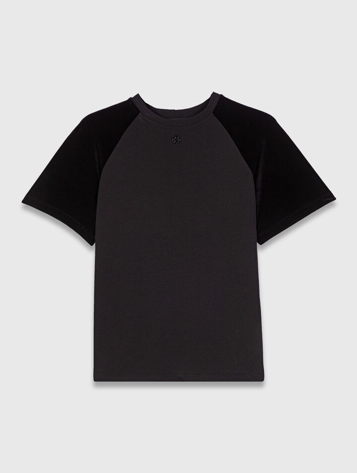 Velvet-sleeved T-shirt