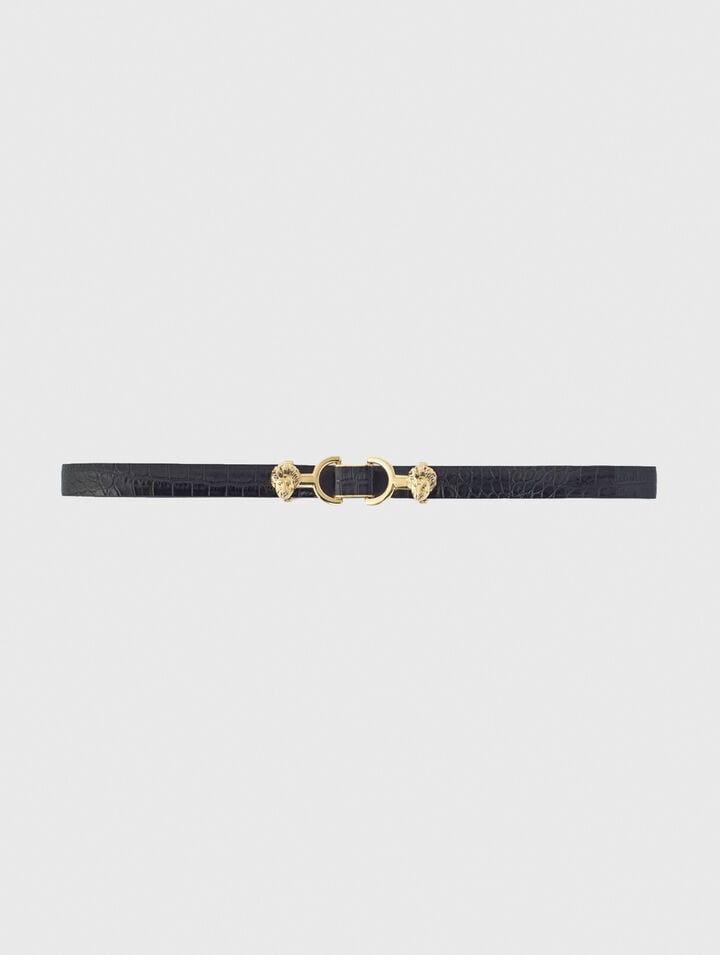 Thin leather belt with lion bit