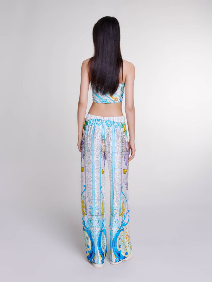 Patterned satin-effect trousers
