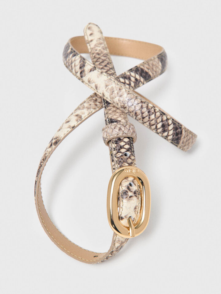 Slim python-effect leather belt