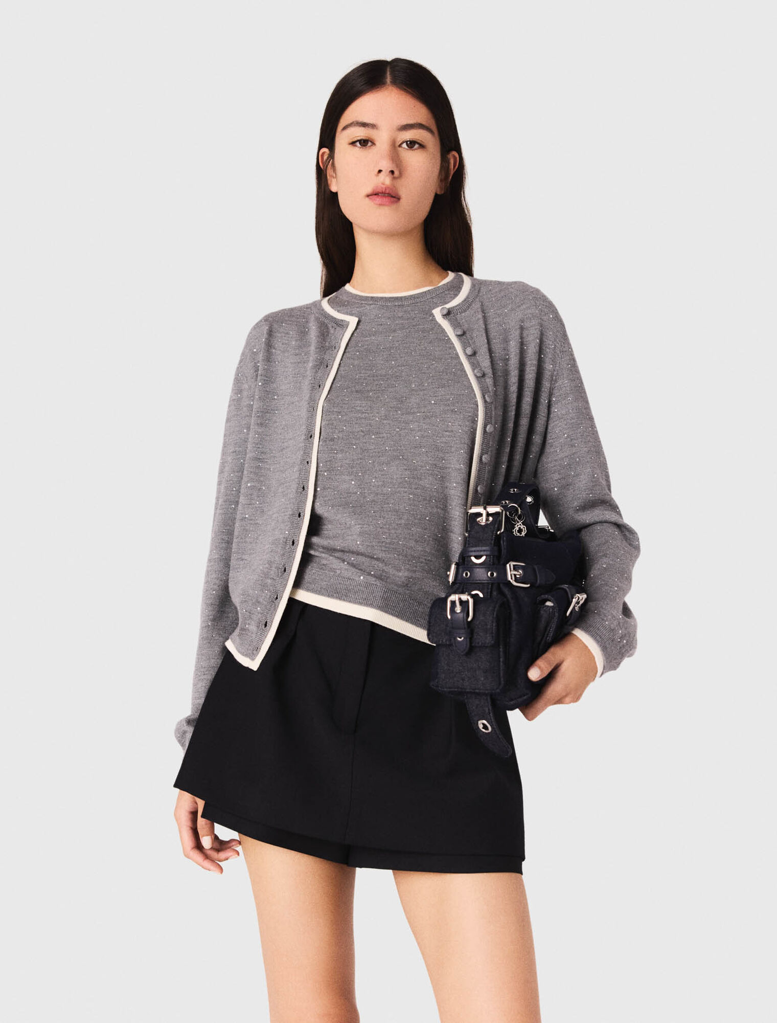 Knit cardigan with rhinestones