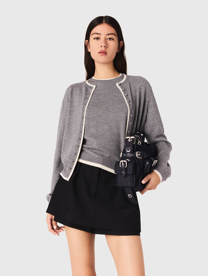 100% wool cardigan with rhinestones