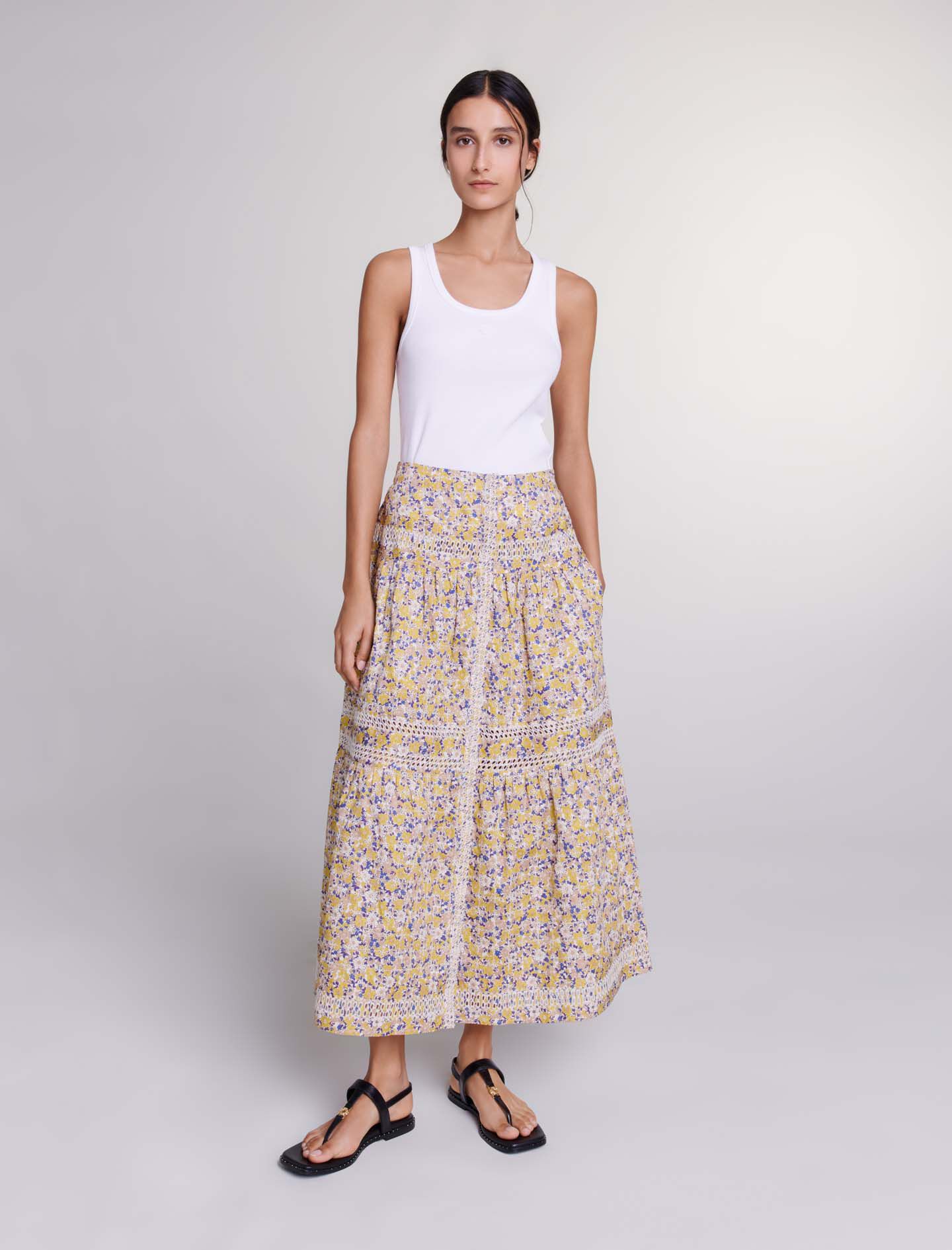 Embroidered maxi skirt outfit top