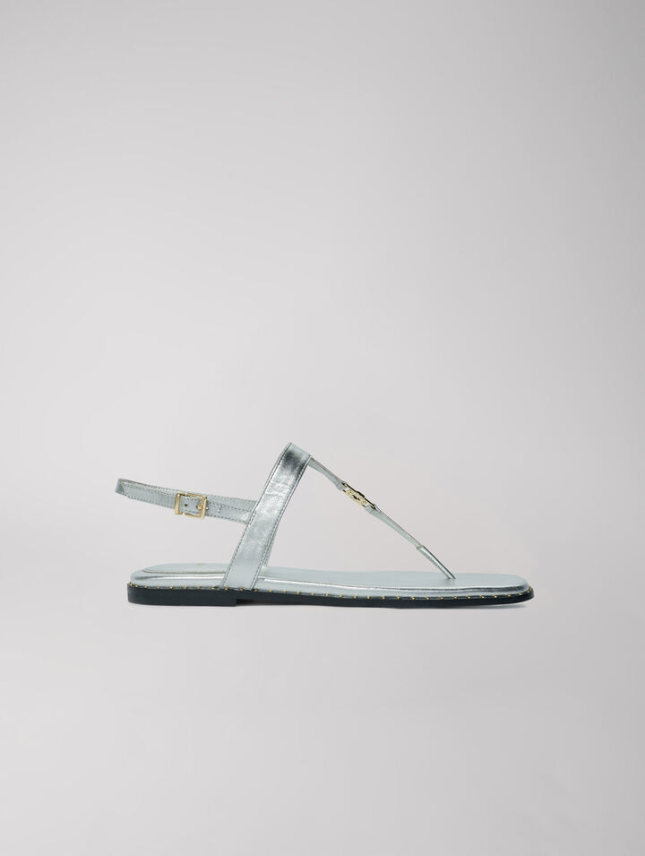 Leather sandals with silver straps