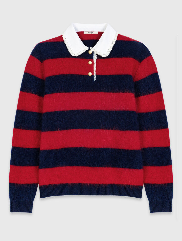 Fluffy jumper with poplin collar