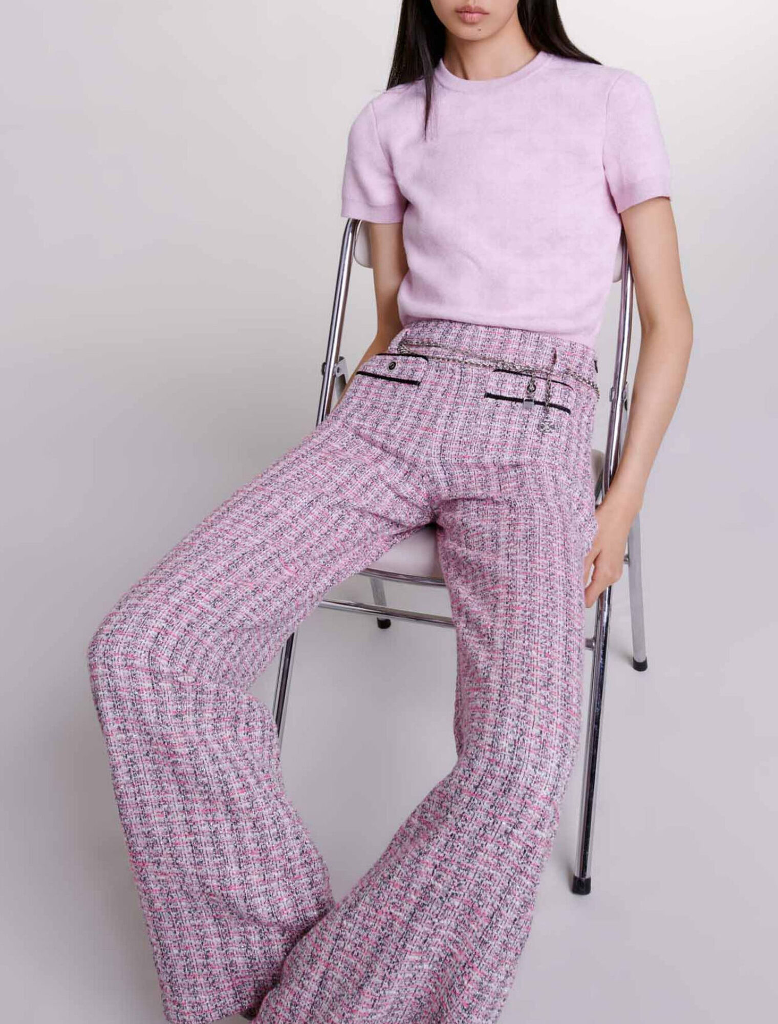 Wide-leg tweed trousers