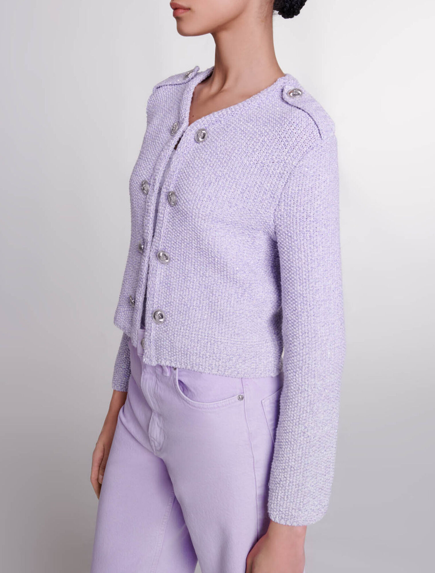 Cropped glitter knit cardigan