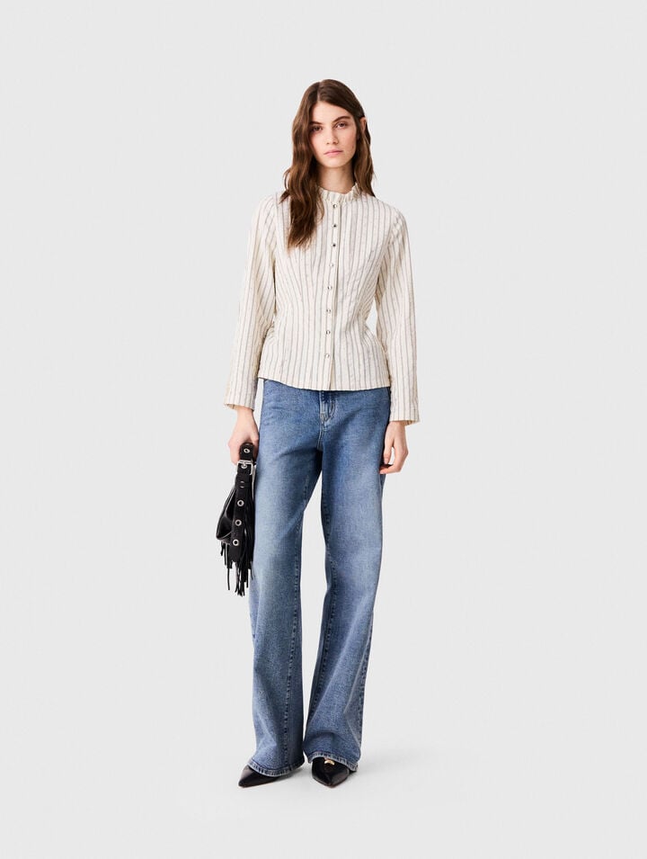 High-neck rhinestone shirt