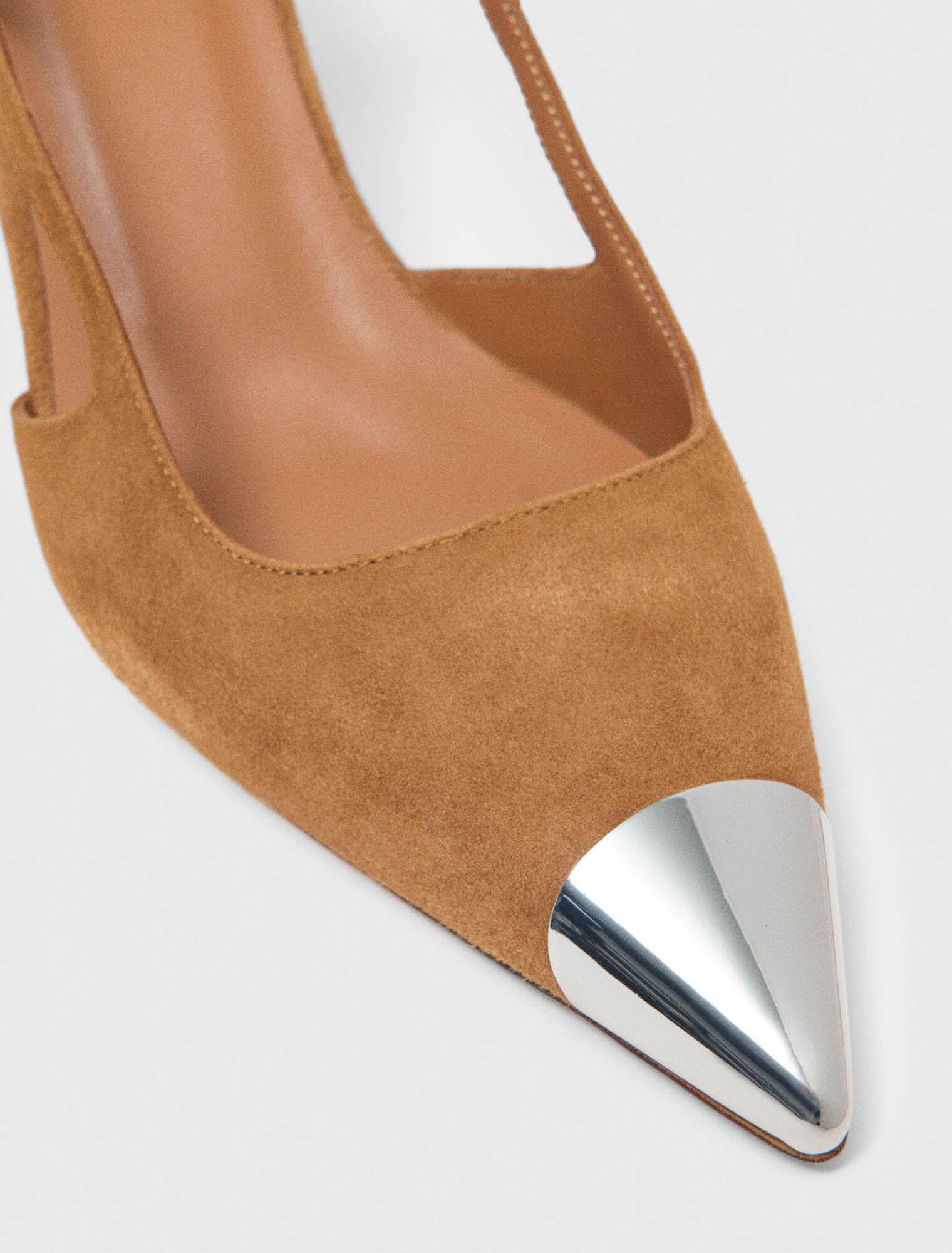 Metallic-toe suede pumps