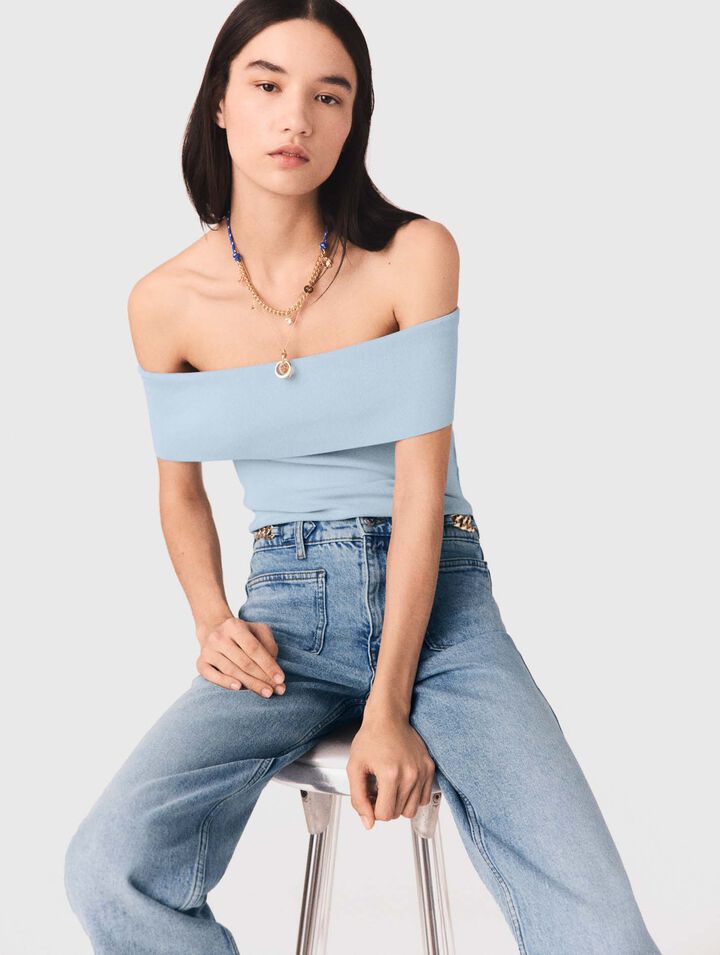 Bardot rib knit top