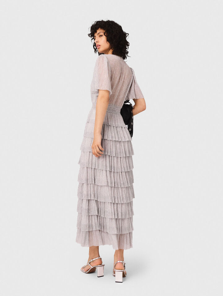 Metallic ruffled midi dress
