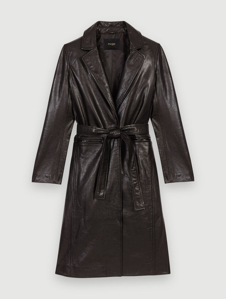 Black leather trench