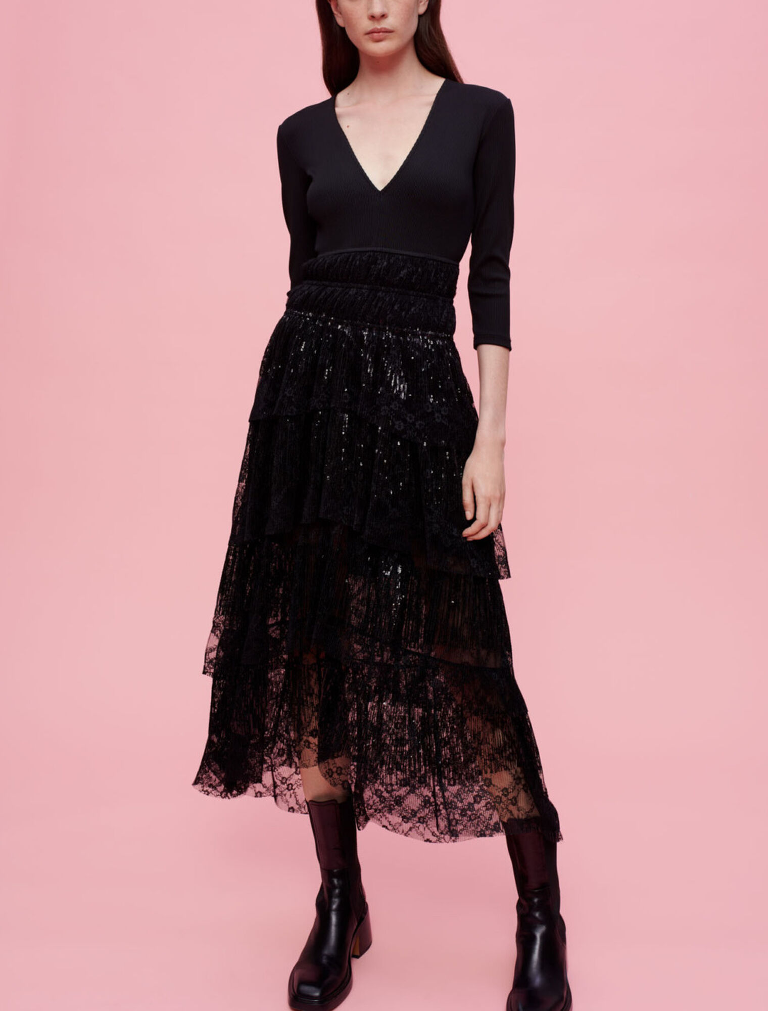Sequin lace and jersey mix dress