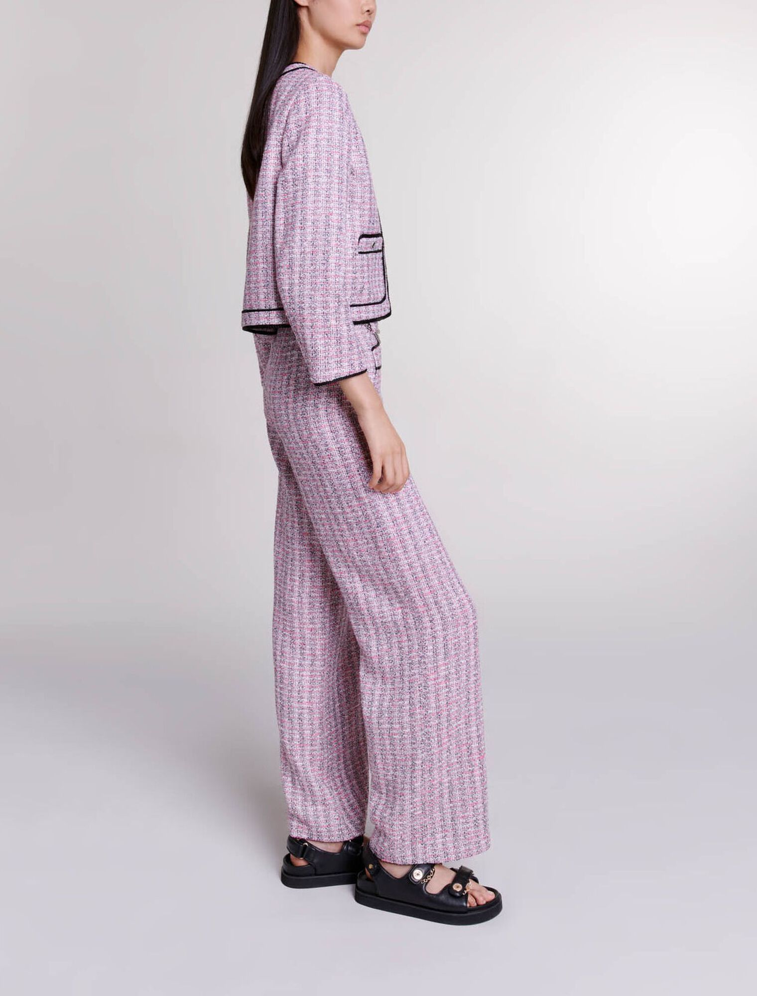 Wide-leg tweed trousers