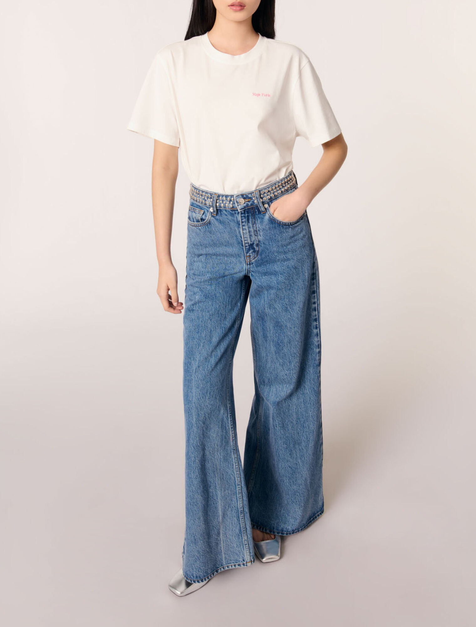 Flares jeans with studded waistband