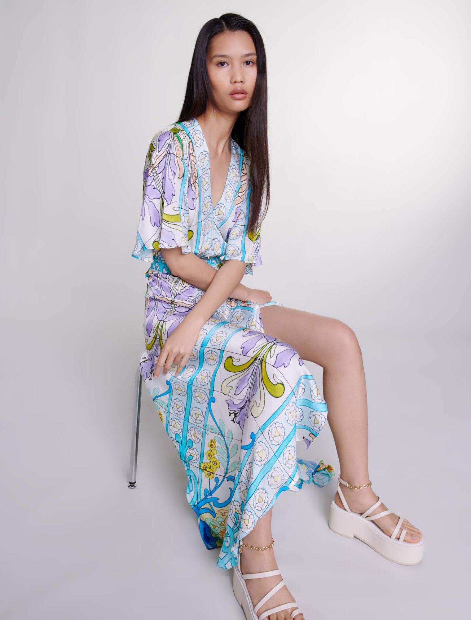 Satin-look patterned maxi dress