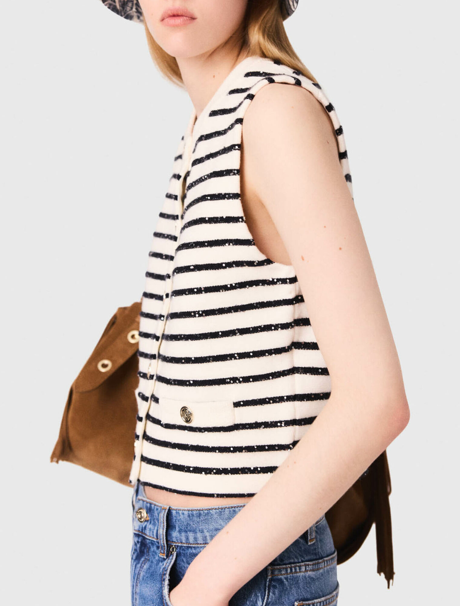 Striped wool blend top