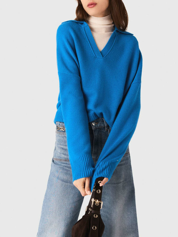 Open polo collar jumper