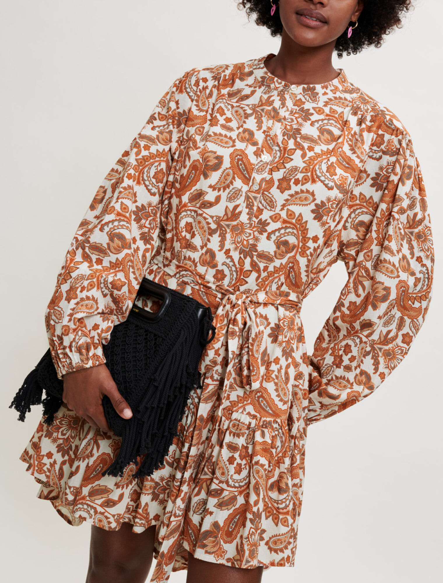 Belted dress in printed cotton