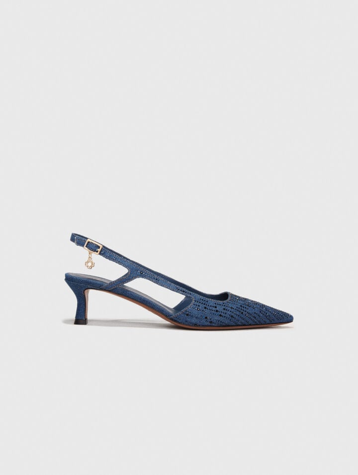 Slingback pump in rhinestone denim