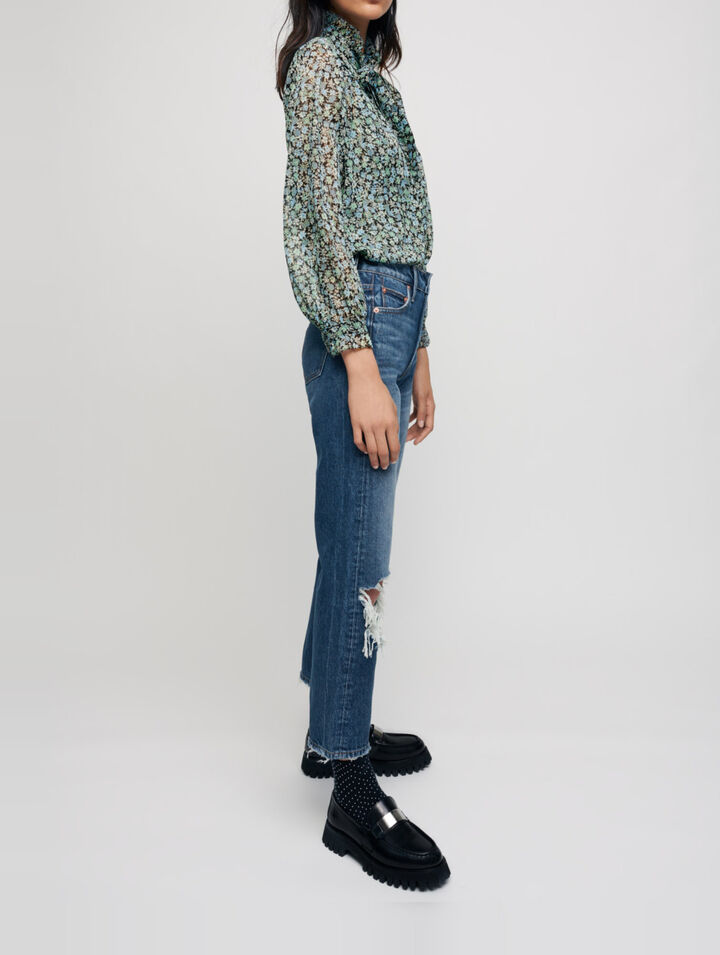 Ripped high-waisted jeans