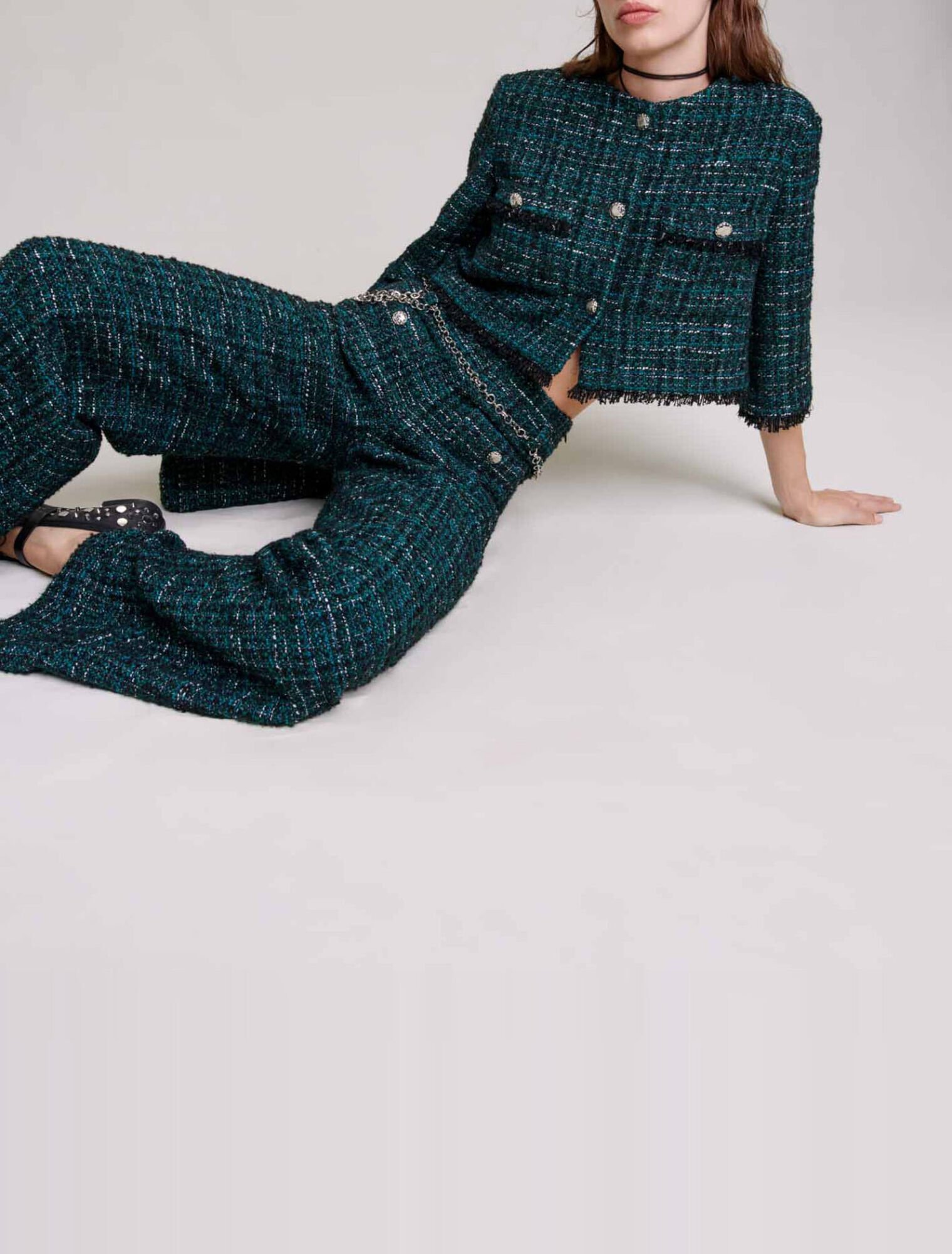 Wide-leg tweed trousers