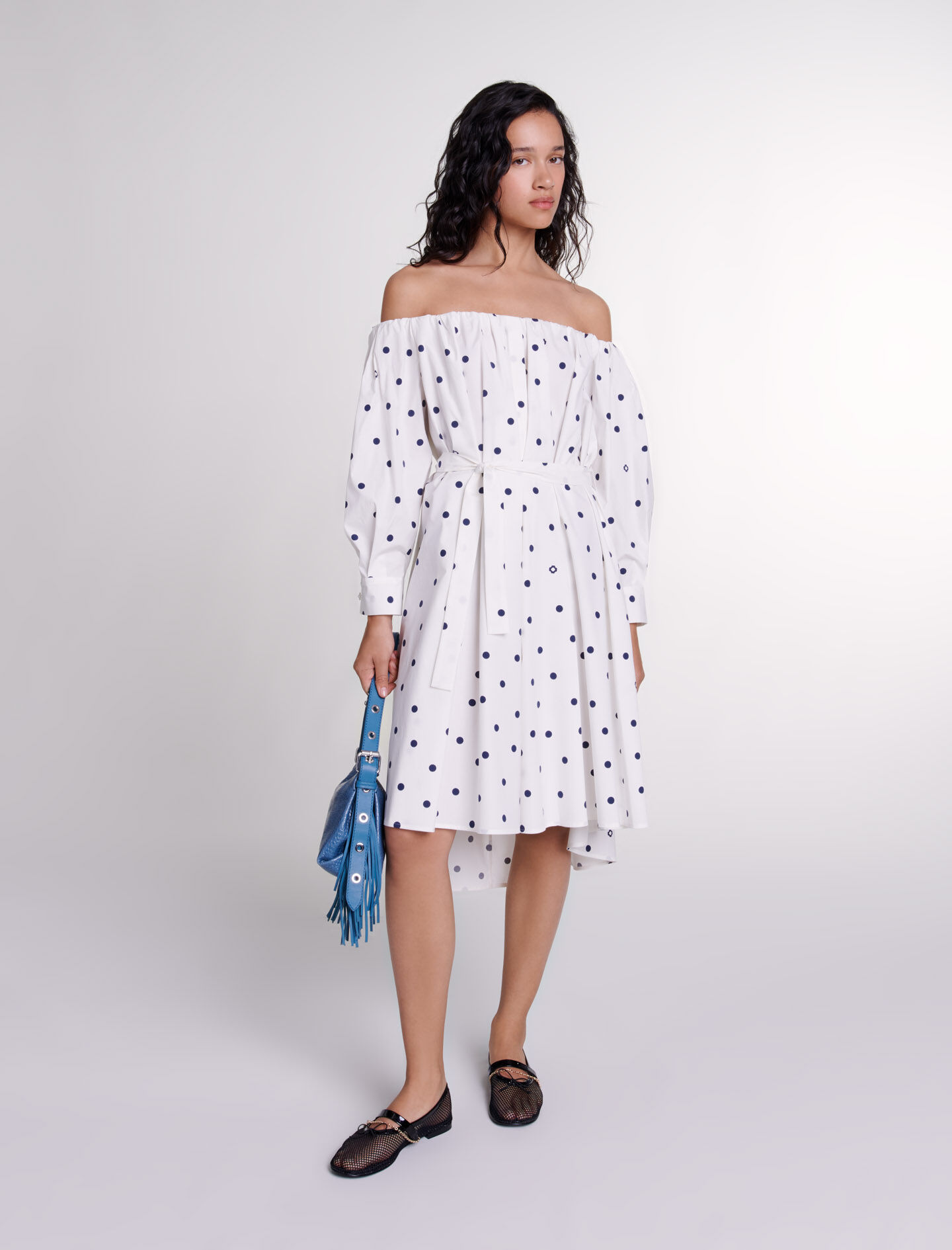 Maje blue and white dress top