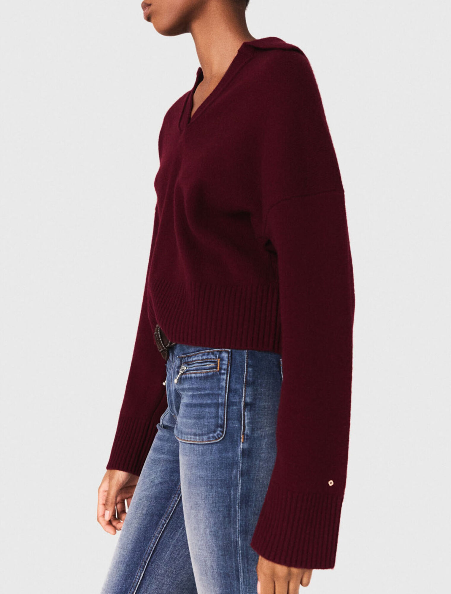 Open polo collar jumper