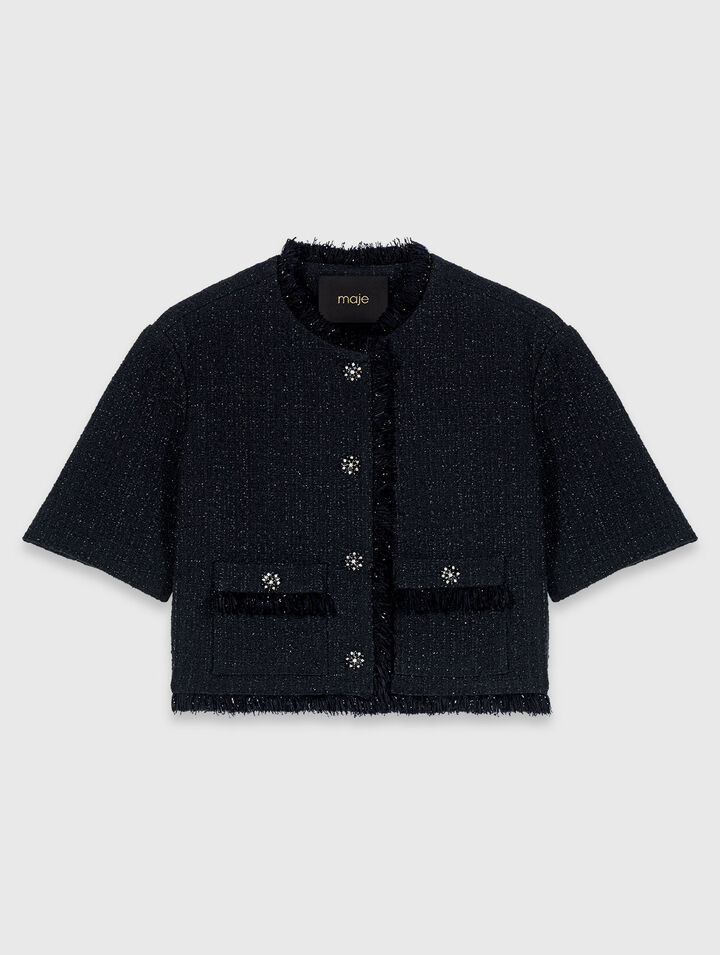 Short shiny tweed jacket