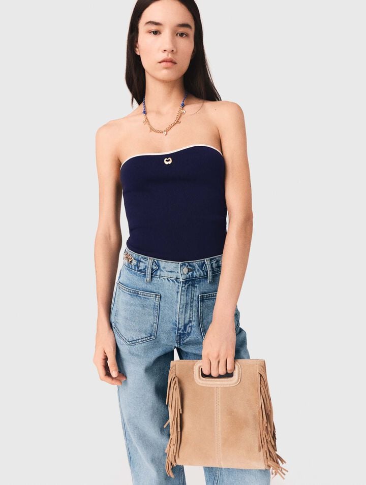 Contrast-knit bustier top