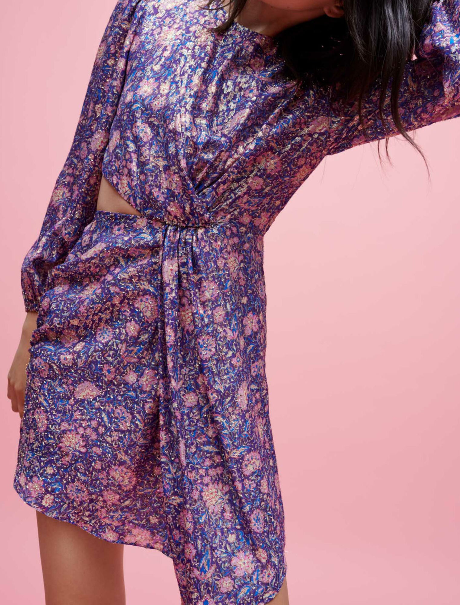Metallic printed viscose dress