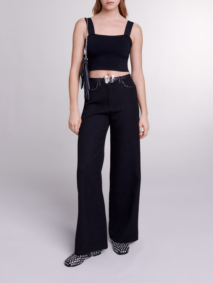 Wide-leg tweed trousers