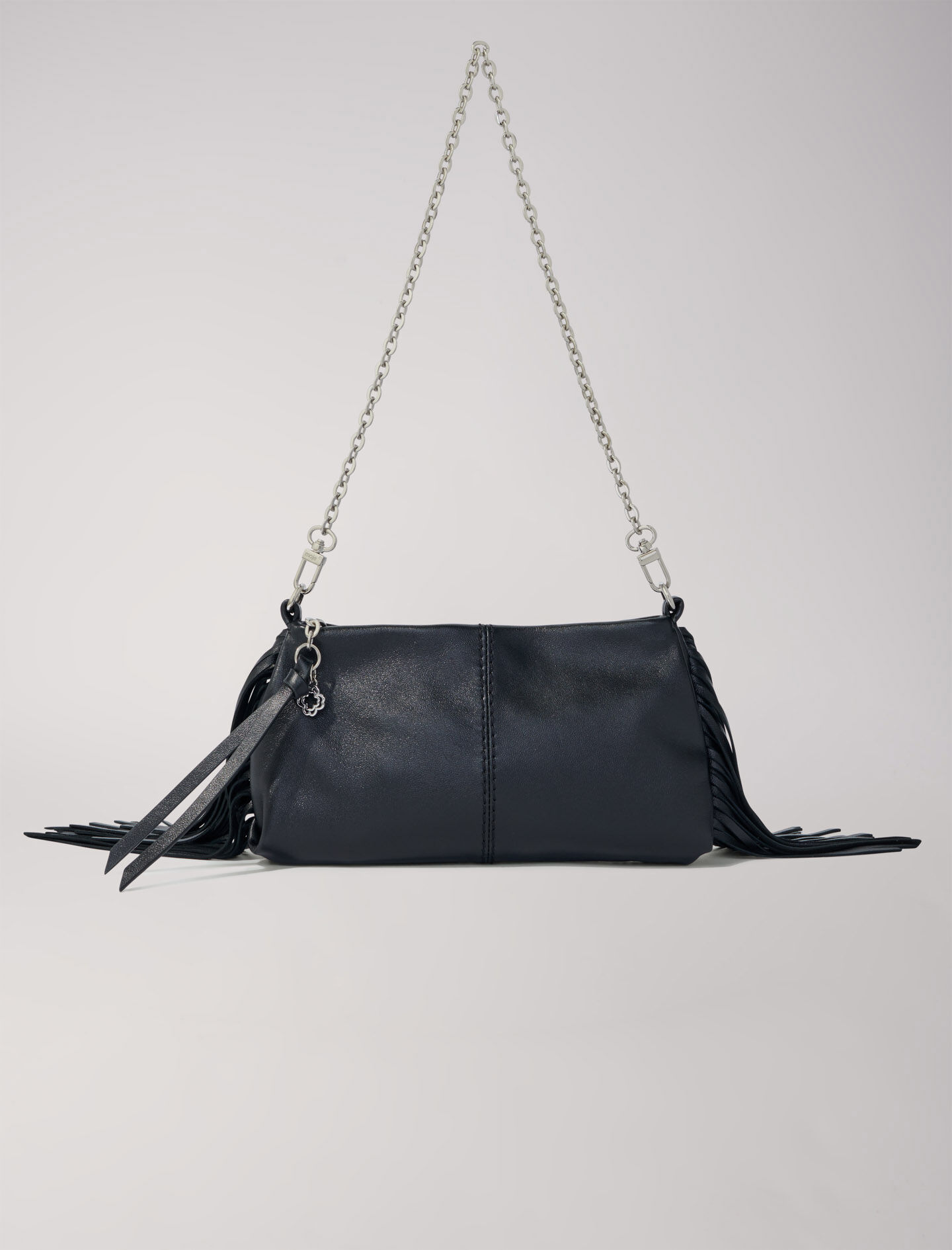 Black leather clutch bag with chain sales