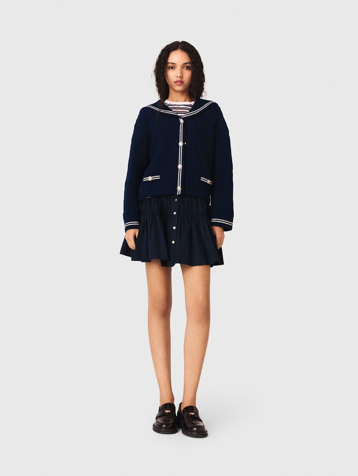 Boat neck cable-knit cardigan