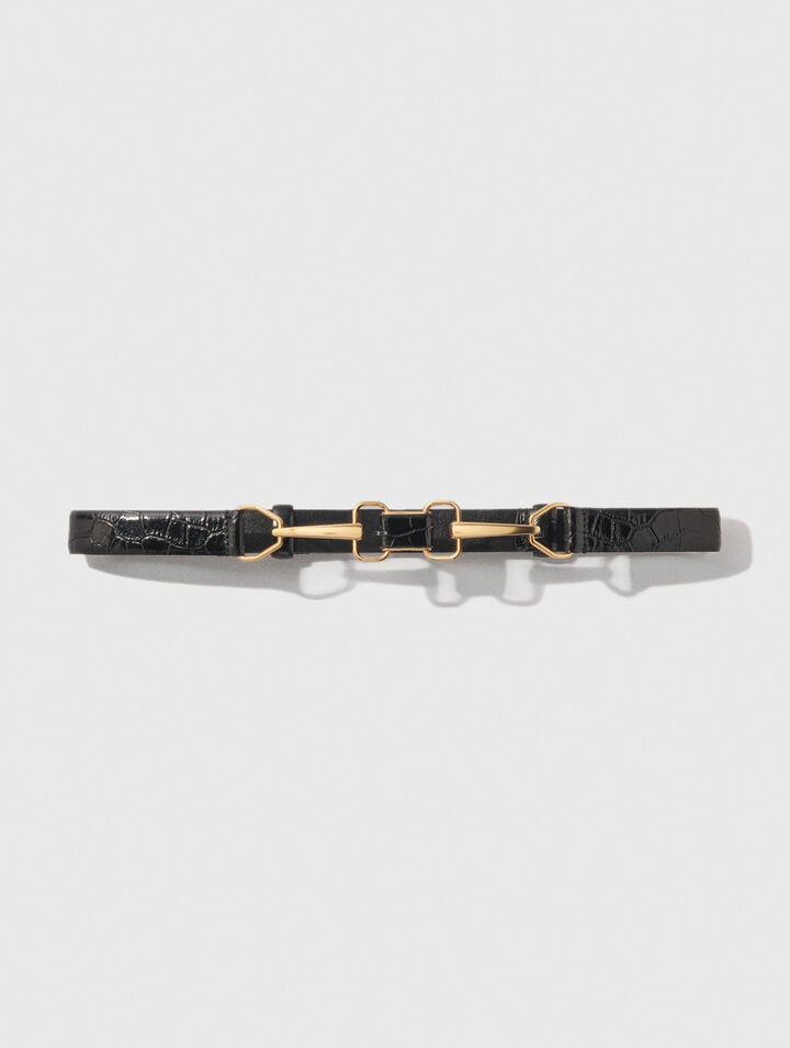 Leather belt with horse bit buckle