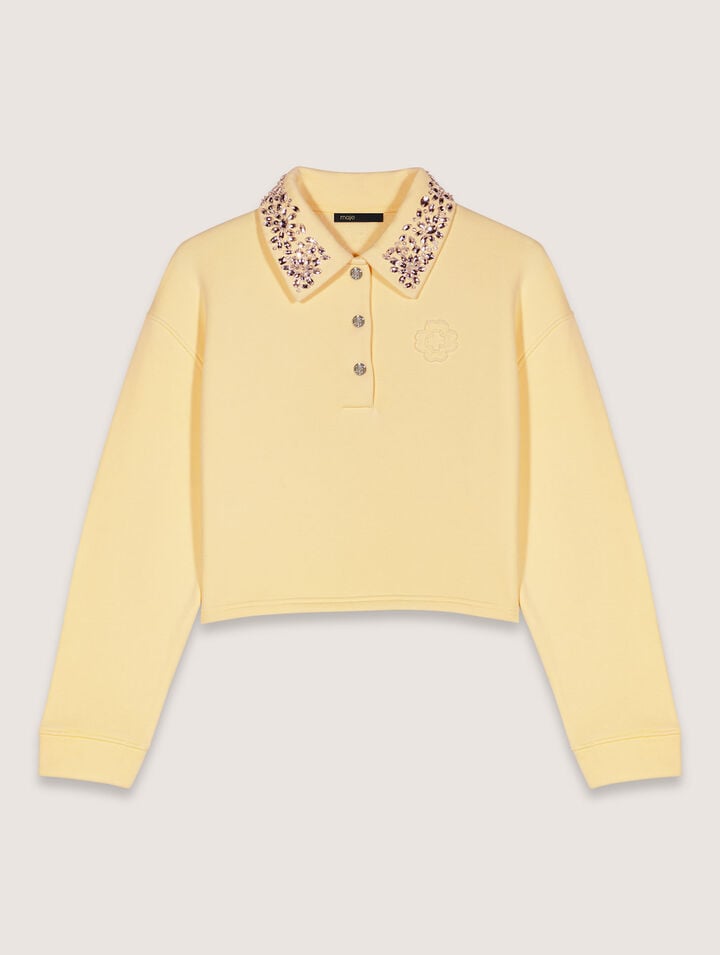 Jewellery collar cropped sweater