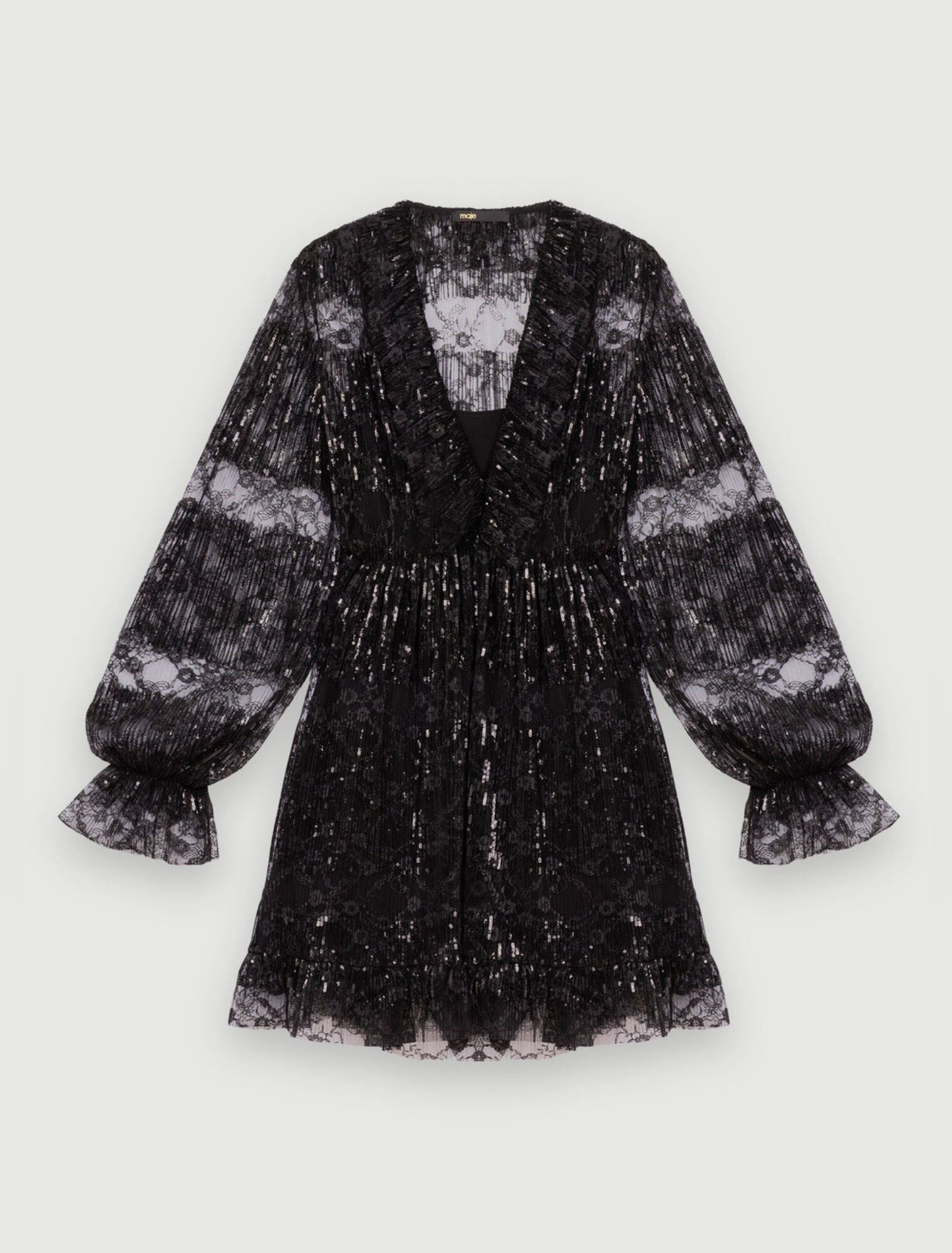Black pleated lace dress