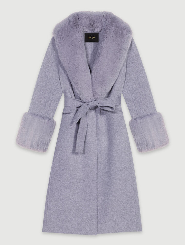 Long coat with faux fur collar