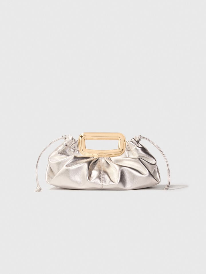 Metal handle metal leather clutch
