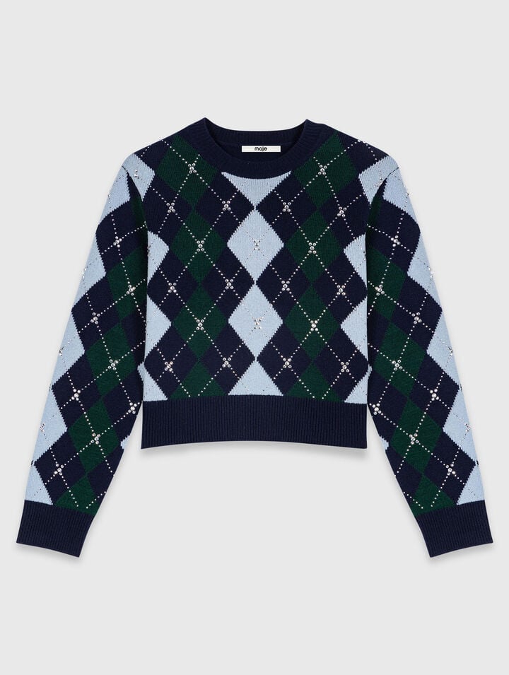Argyle jumper with rhinestones