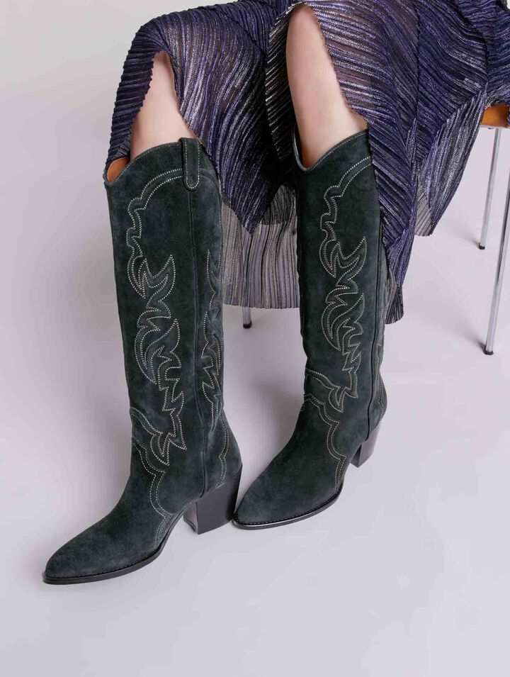 Suede cowboy boots
